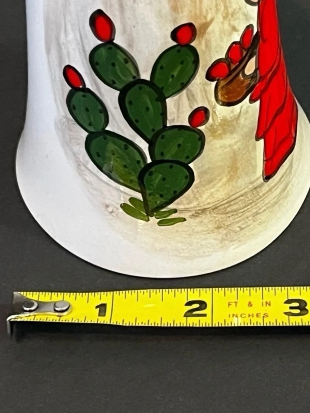 Southwest Mexican Pottery Hand Painted Wind Chime Bell Ornament Cactus Signed